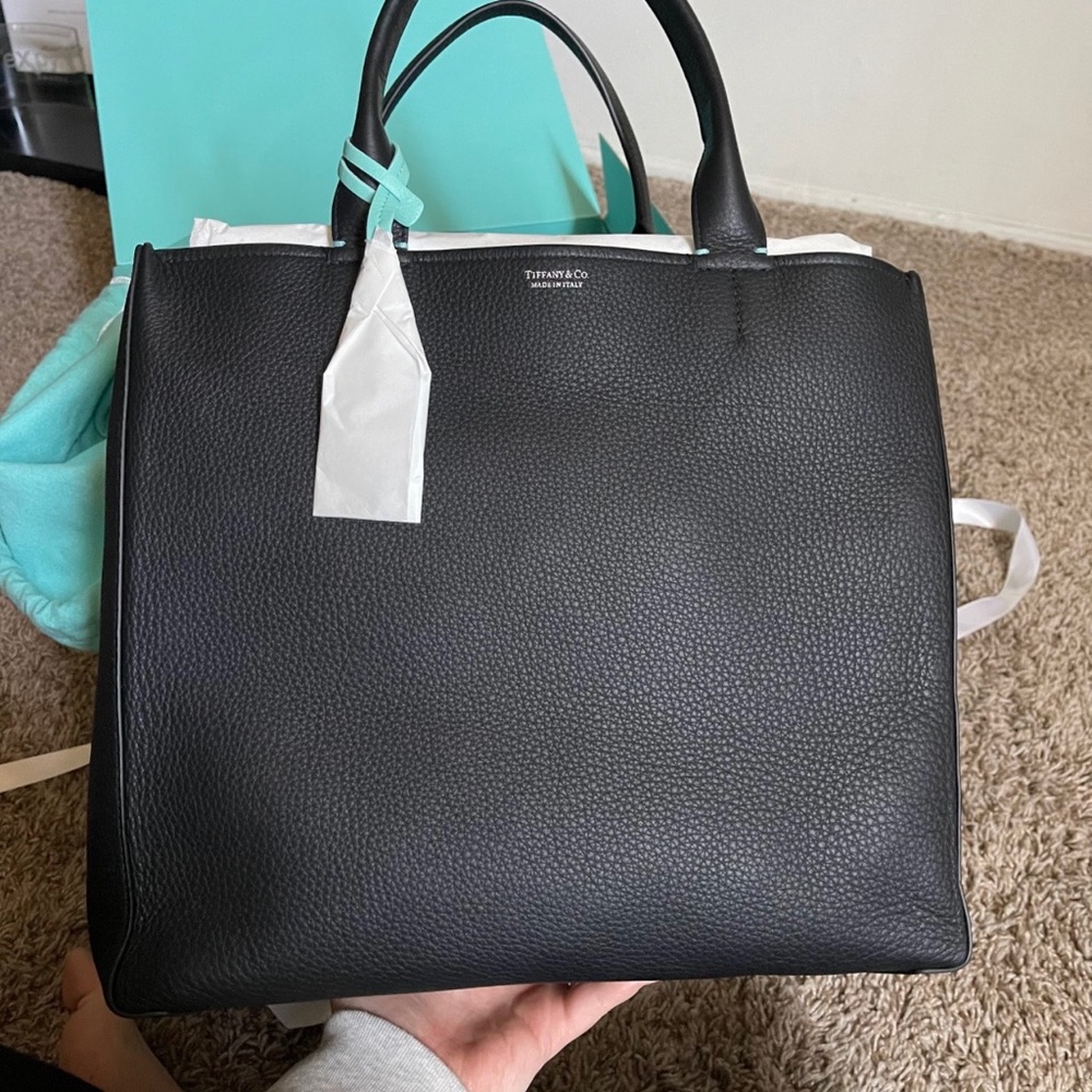 Tiffany’s Black Purse with Beige Crossbody Strap